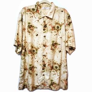 Raffi Textured Floral Abstract Silk Short Sleeves Shirt Size Large Resort Cruise